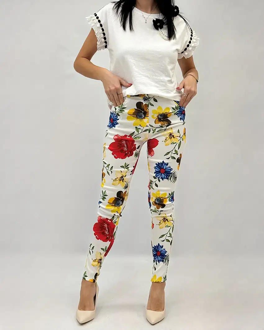 Pantaloni con stampa fiori