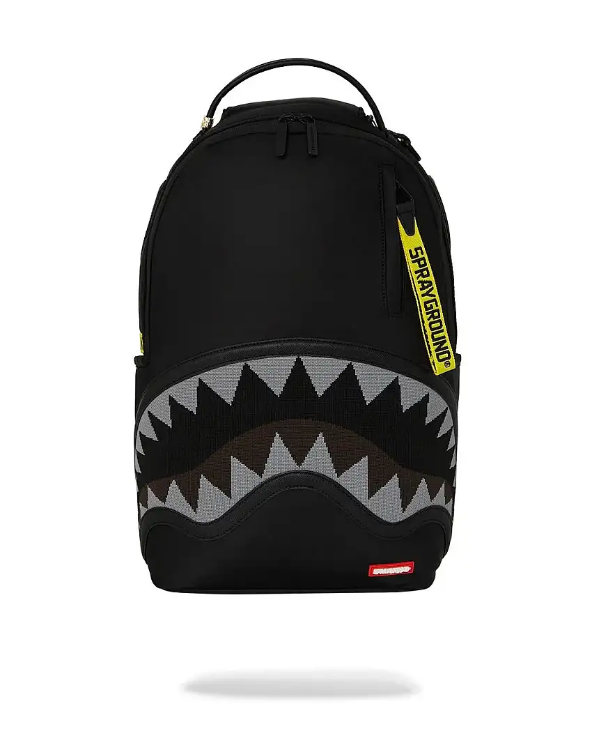 Zaino Sprayground nero Shark central yellow tape dlx satin backpack