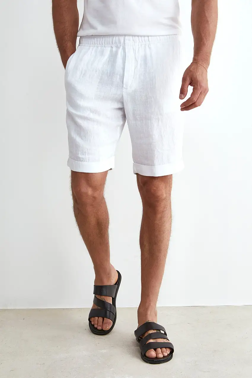 Bermuda Coulisse in Lino - BIANCO