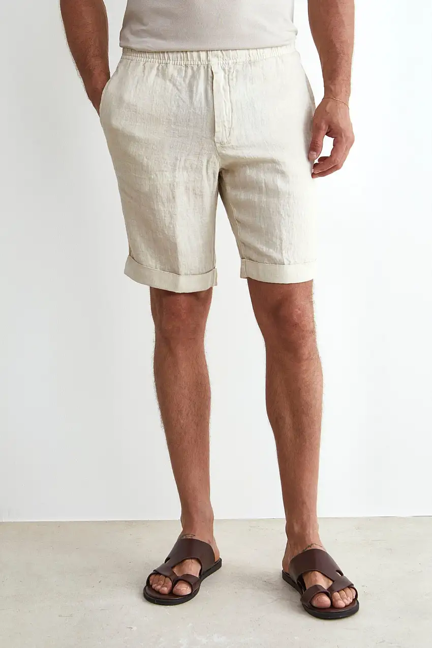 Bermuda Coulisse in Lino - BEIGE