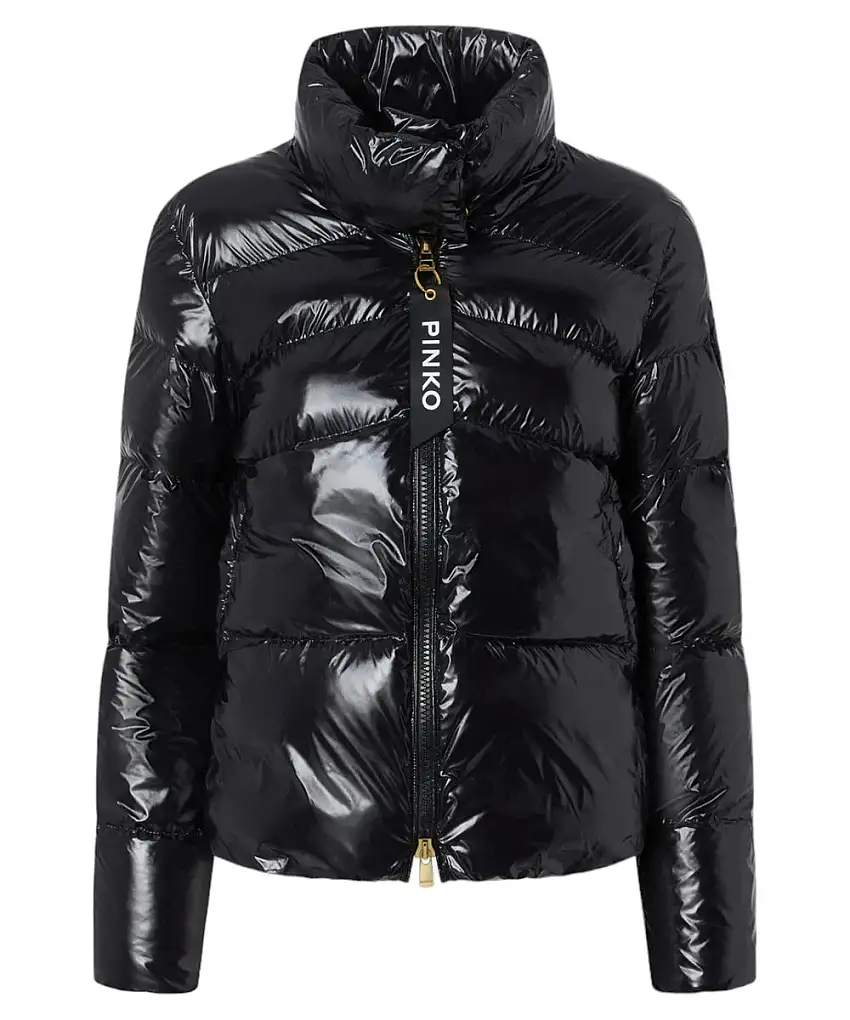 Piumino Caban in Crystal Nylon Lucido con Patch Love Birds - Pinko