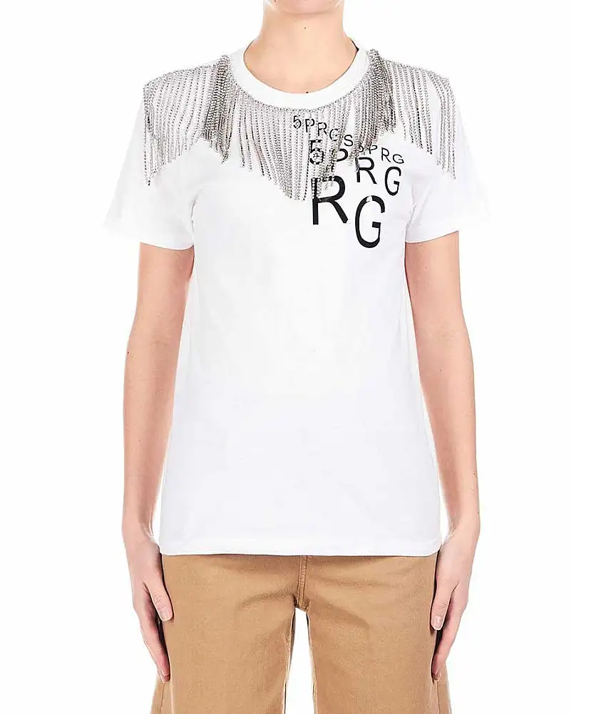 5 PROGRESS T-SHIRT WITH SWAROVSKY FRINGES 1091 WHITE