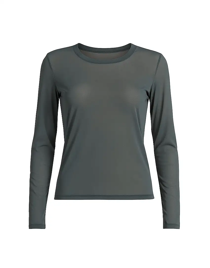 DOUUOD T-shirt Manica Lunga in Tulle Grigia