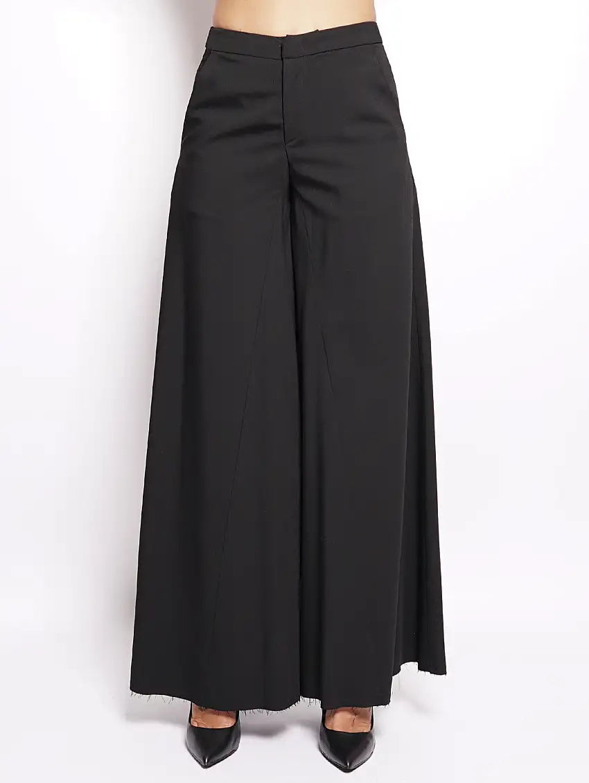 Pantalone palazzo con orlo sfrangiato Nero