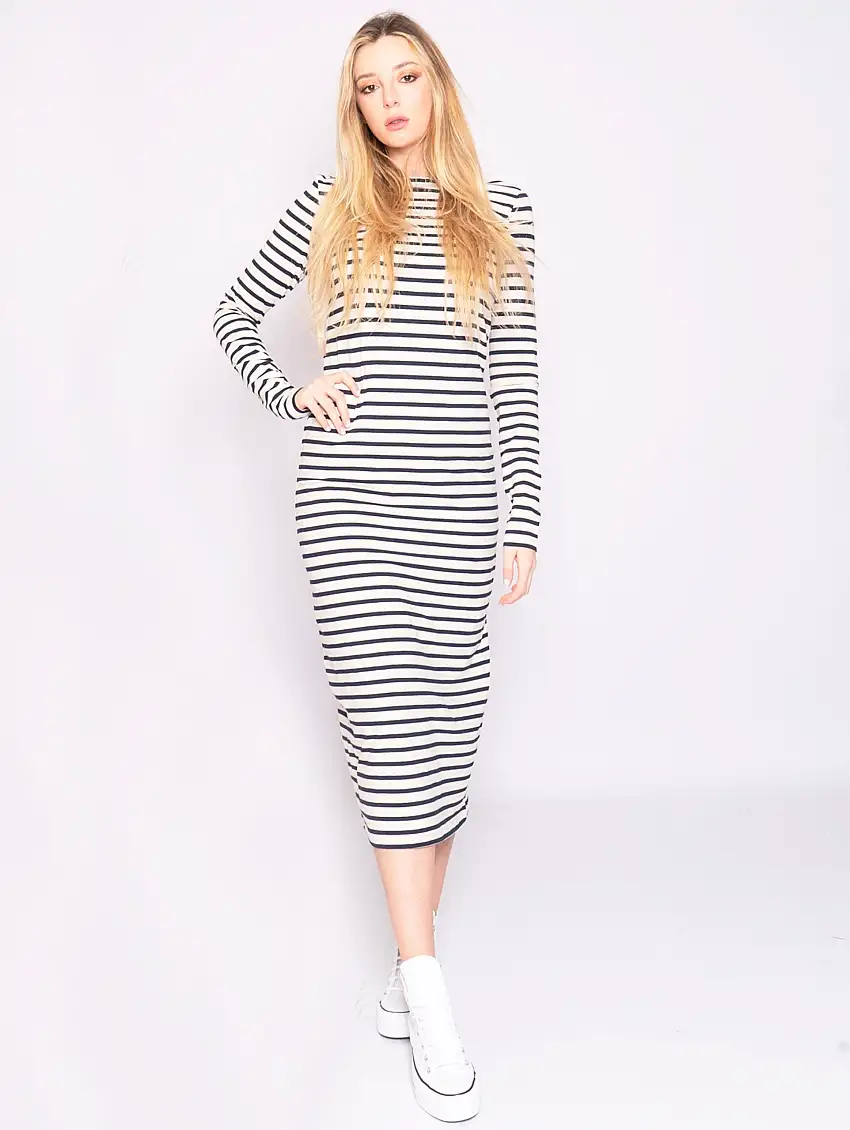 Abito a Righe in Jersey Ivory