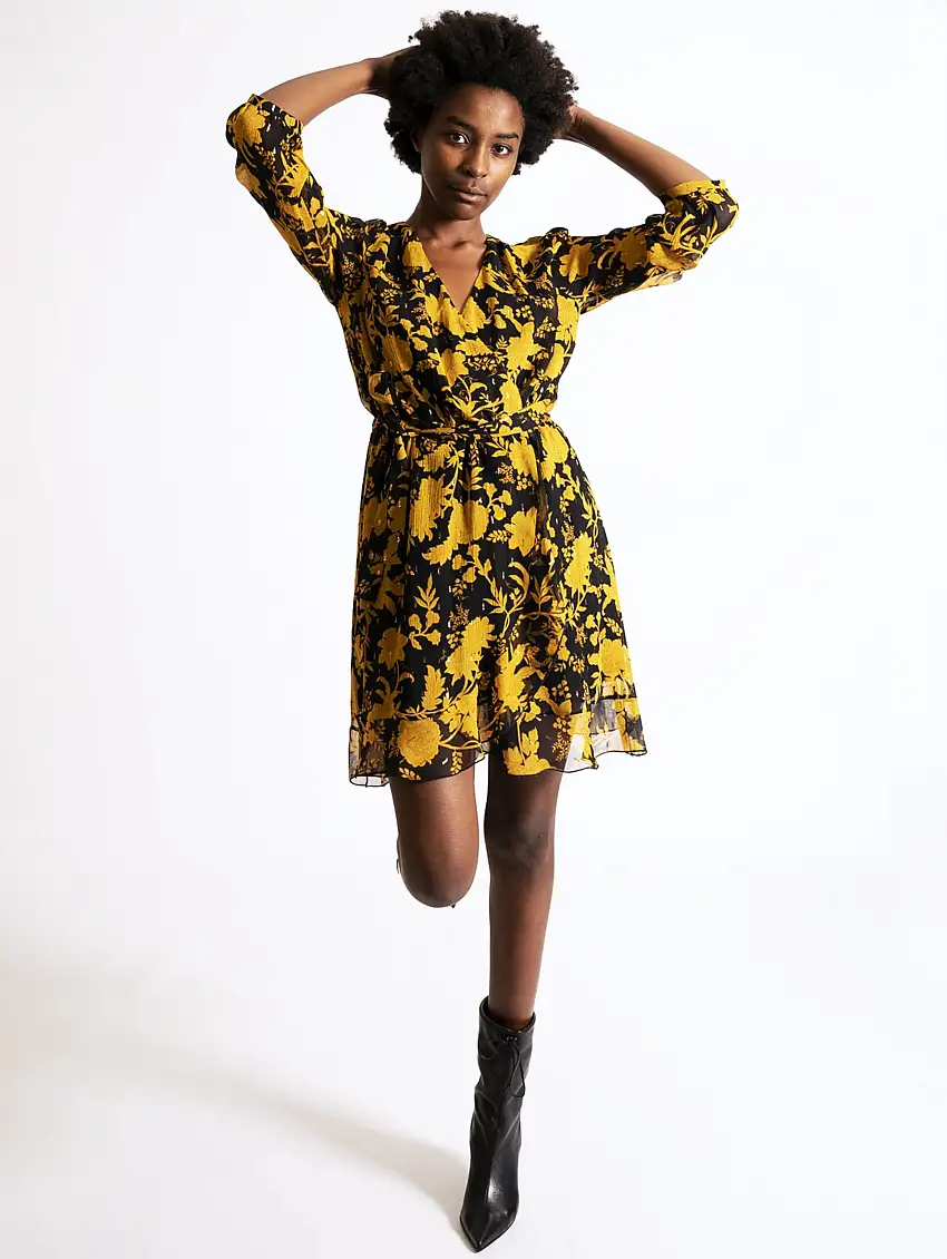 Abito Fil Coupè in Lurex Nero/Giallo