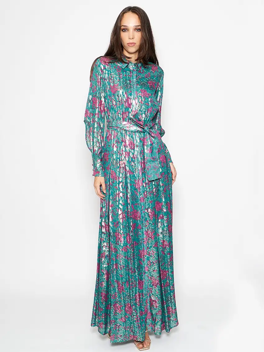 Abito Floreale Fil Coupé Verde/Rosa