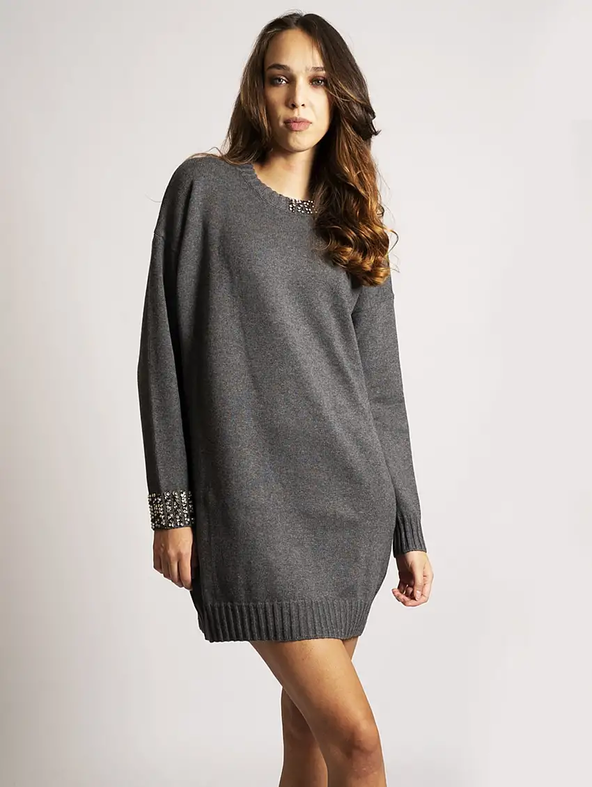 Abito in Maglia con Applicazioni Grigio