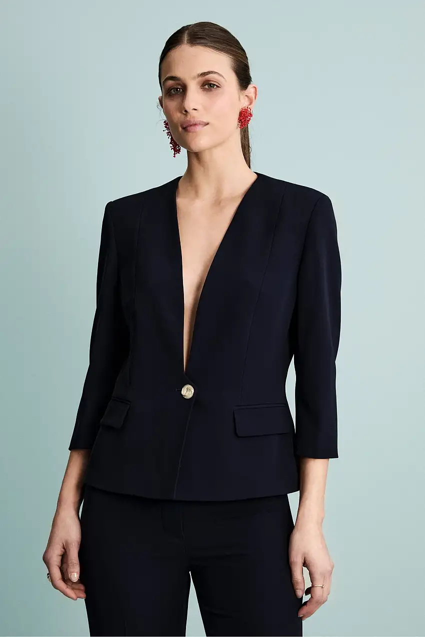 Blazer Elegante con Scollo Ampio - BLU