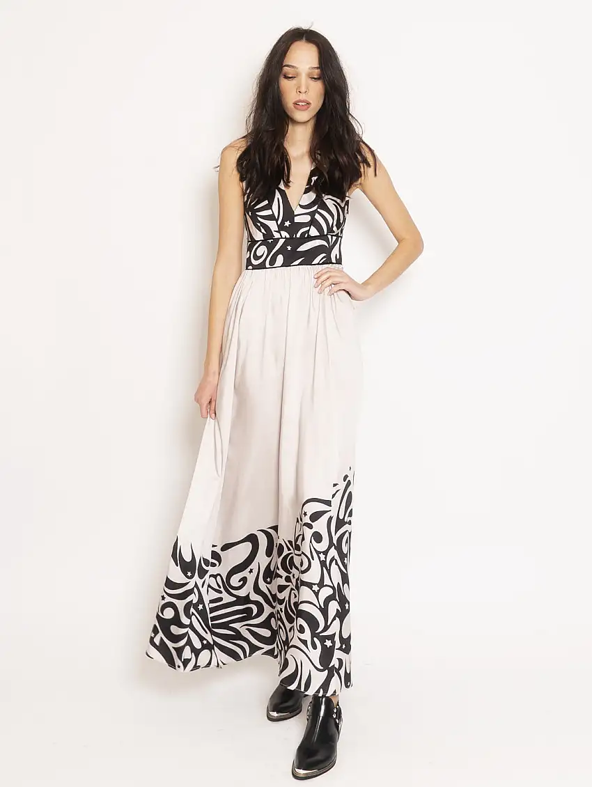 Abito con Stampa a Contrasto Hasky Beige