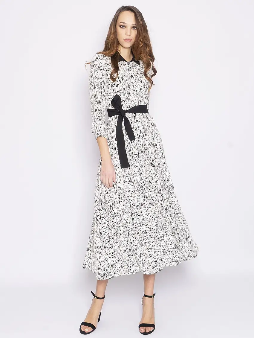 Abito Chemisier Crepe de Chine - Bianco/Nero