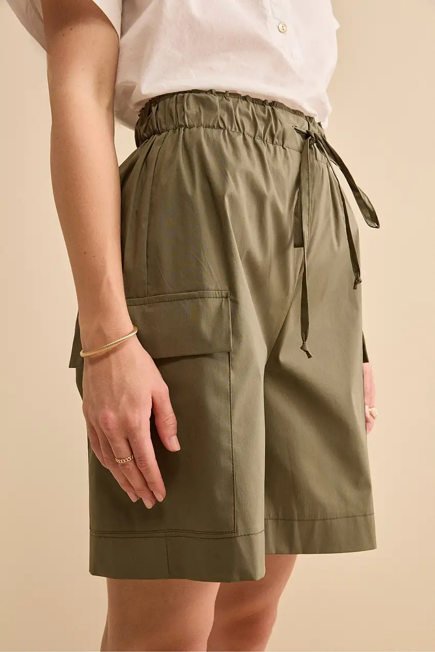 Bermuda Cargo in Tela con Coulisse - VERDE MILITARE