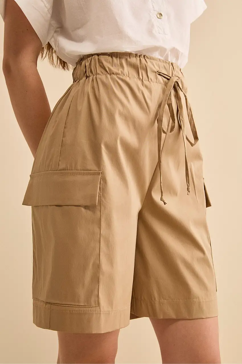 Bermuda Cargo in Tela con Coulisse - CAMMELLO