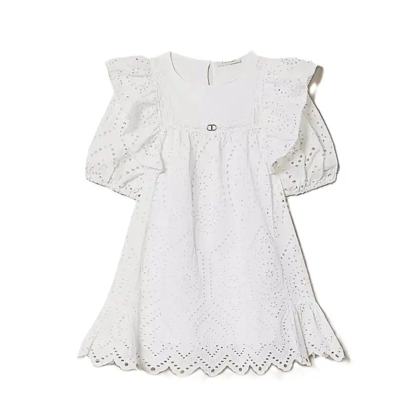 Abito corto in mussola in pizzo sangallo