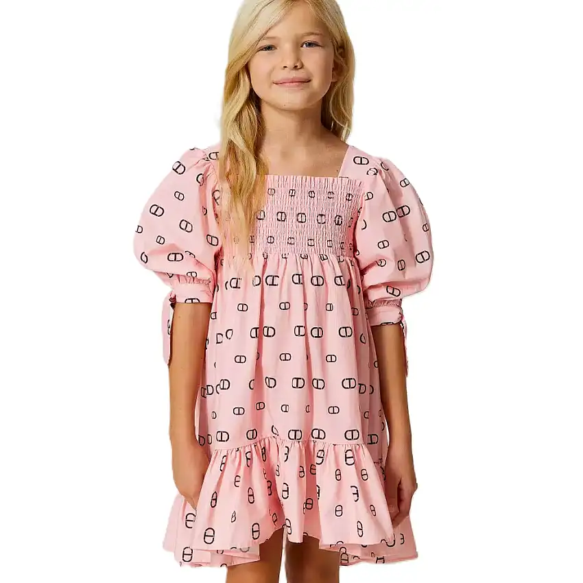 Abito corto in popeline con stampa Oval T