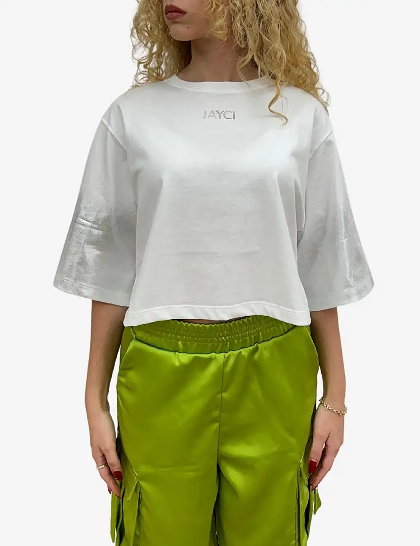 T-Shirt Jaycì cropped con placcattura sulle maniche donna