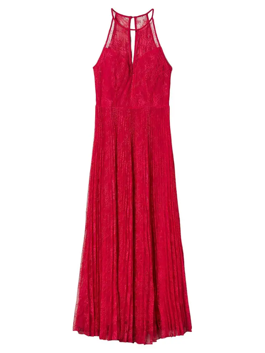 Abito Lungo in Georgette con Pizzo Chantilly e Scollo all’Americana