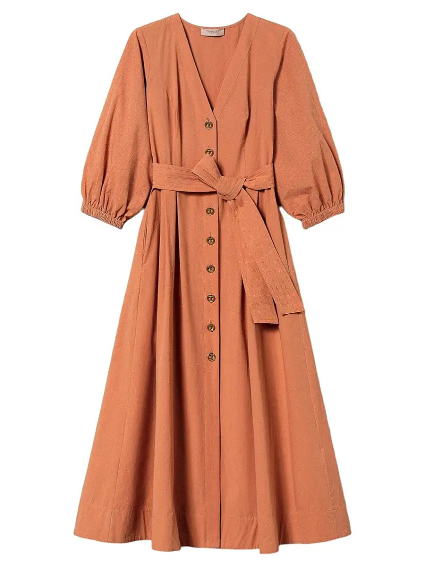 Abito Longuette Chemisier in Popeline di Cotone - Arancio "Canyon Sunset"