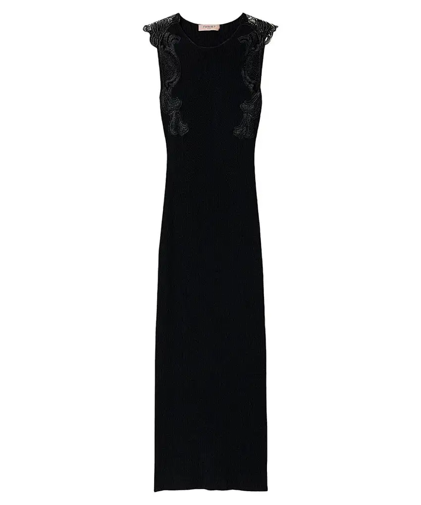 Abito Lungo in Maglia e Pizzo Nero Twinset - Eleganza e Stile