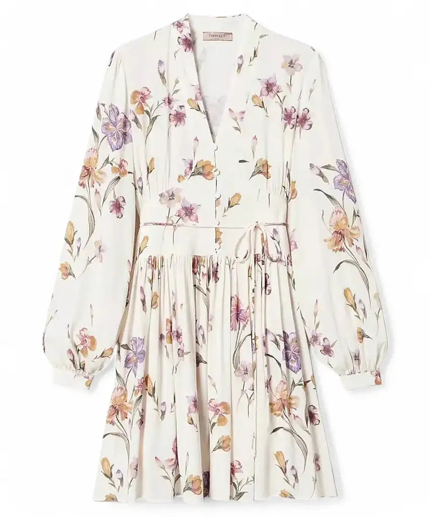 Abito Corto Chemisier Twinset in Crêpe de Chine Floreale – Made in Italy