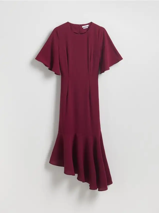 Abito asimmetrico con volant Colore bordeaux