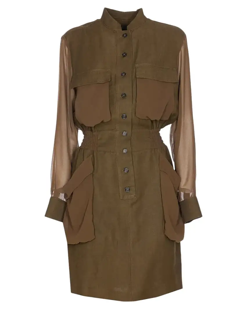 Abito corto chemisier in lino e viscosa con tasche | Novità moda donna