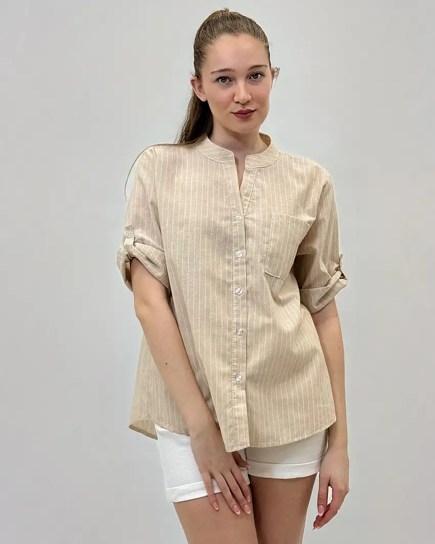 Camicia a righe scollo alla coreana