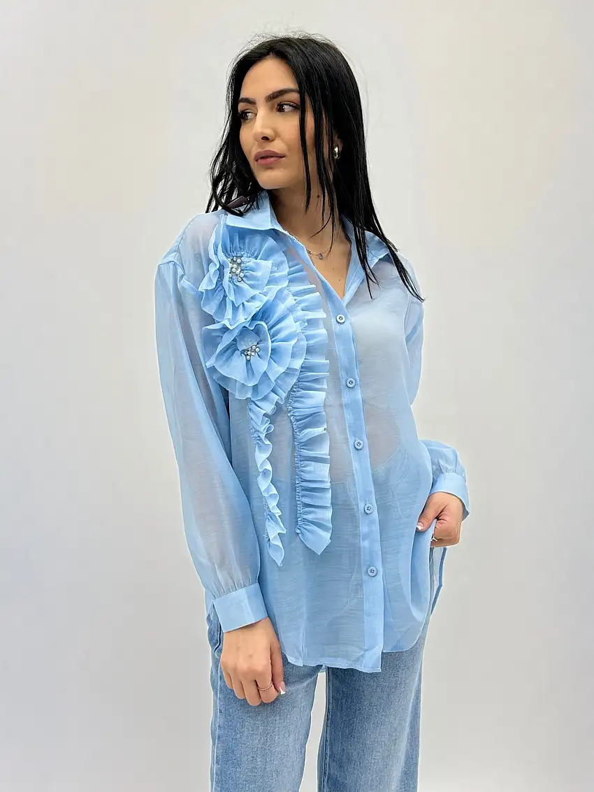 Camicia in seta con dettaglio fiori