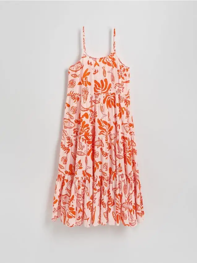 Abito lungo a fantasia con spalline Colore mandarino