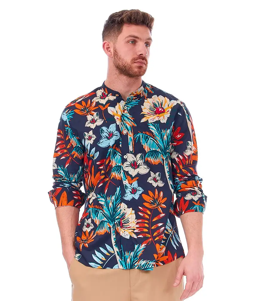 BOB KOREAN FLORAL PRINT SHIRT KOREA715 NIGHT BLUE