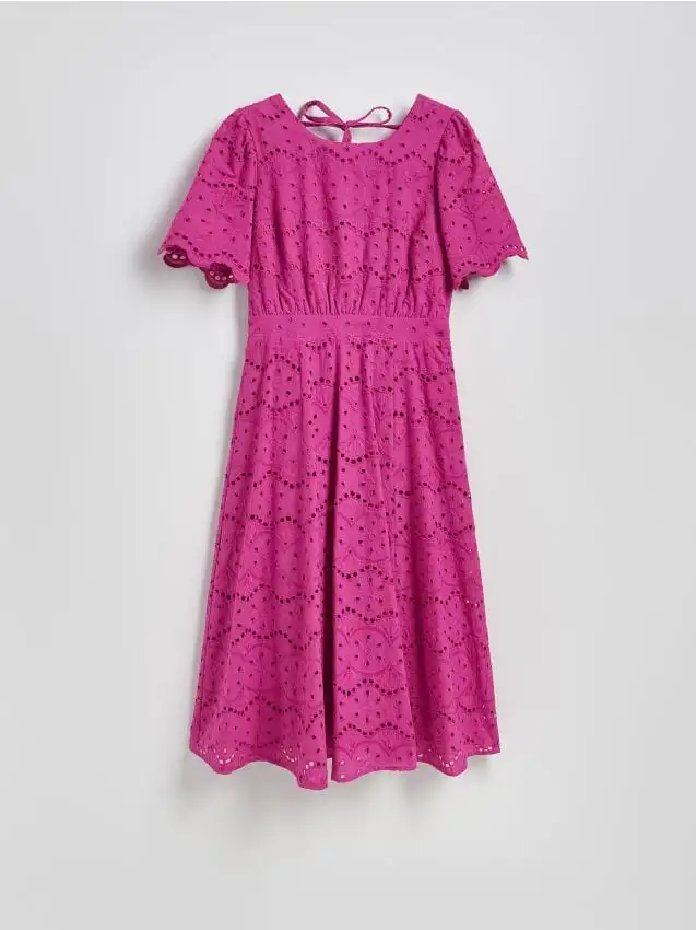 Vestito midi in pizzo con fiocco Colore fucsia