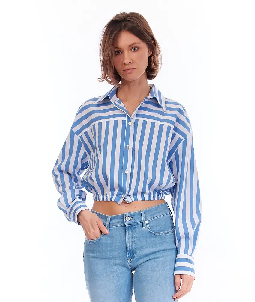 SEMICOUTURE SYBELLA Y3SK19 WHITE BLUE STRIPED CROPPED SHIRT