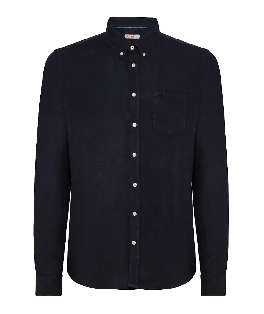 SUN68 LINEN SHIRT B/DL/S S33103 NAVY BLUE