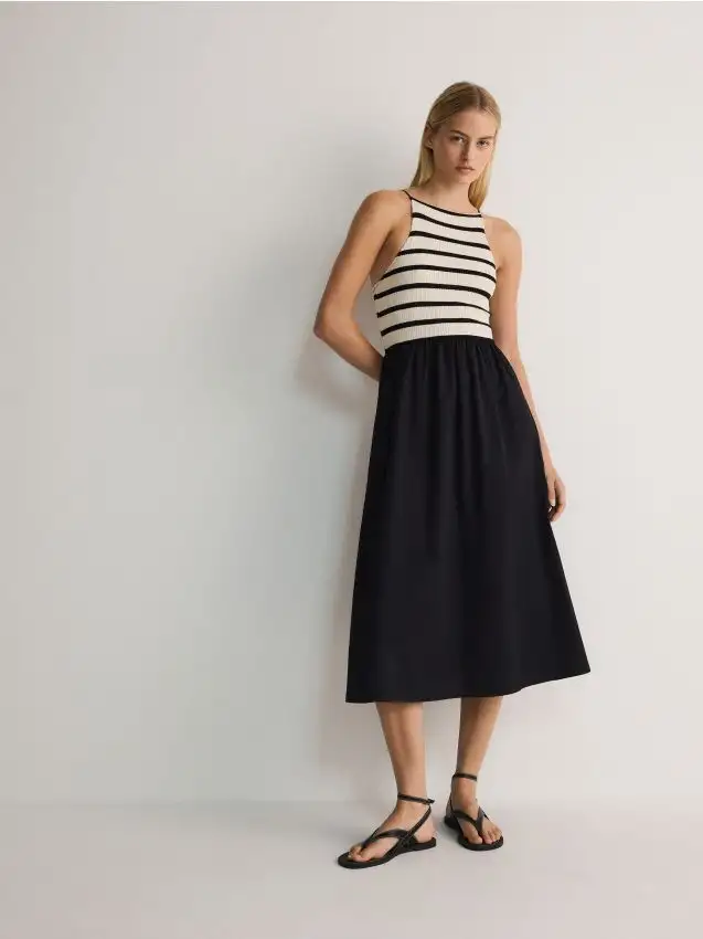 Abito midi in maglia di cotone Colore nero