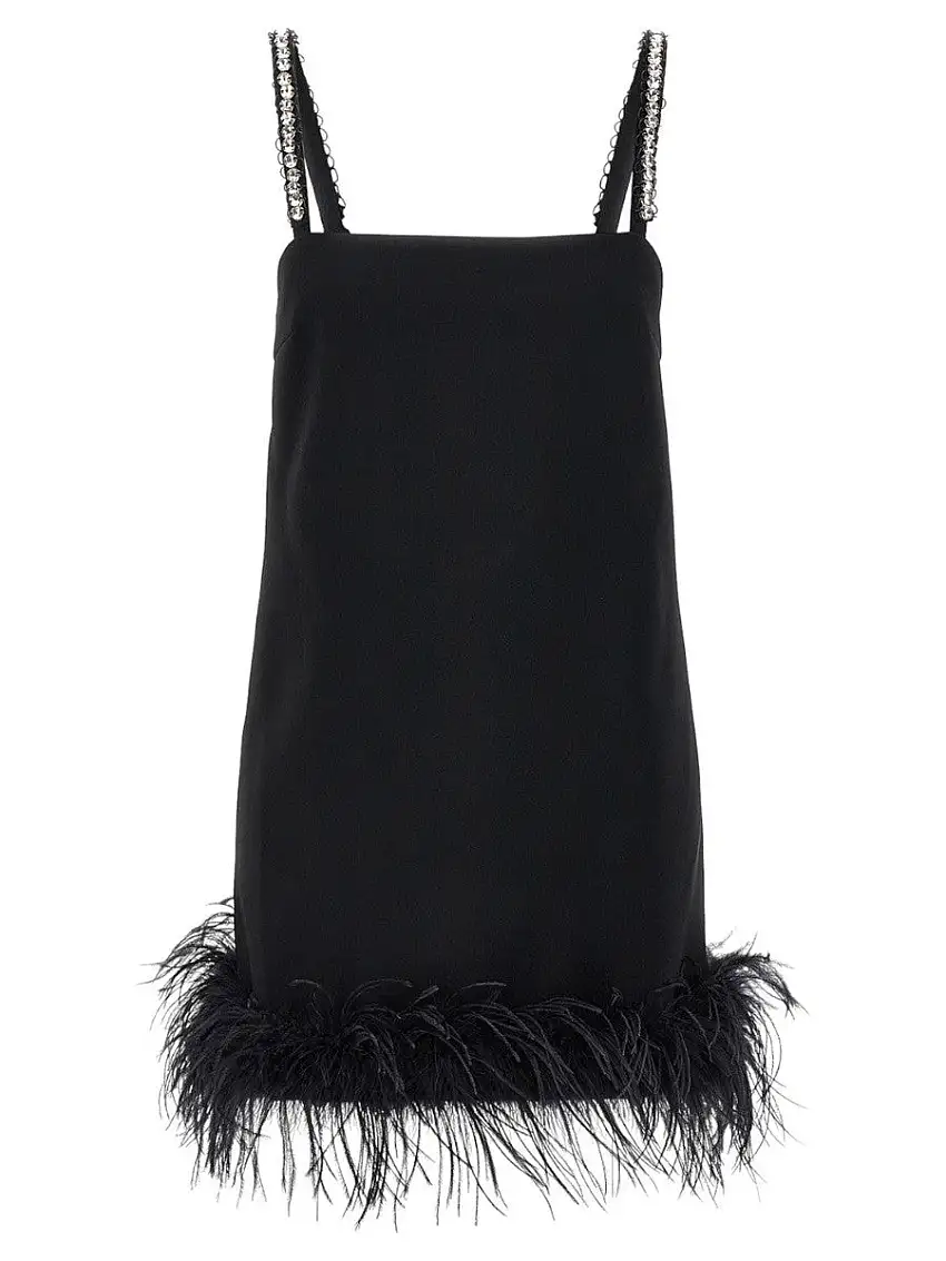 Abito "Trebbiano" Crepe con Piume - Lusso e Stile in Ogni Dettaglio