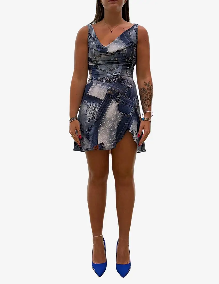 Abito Chiara Ferragni con stampa denim all-over donna