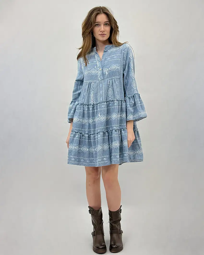 Abito scollo alla coreana con fantasia rombi