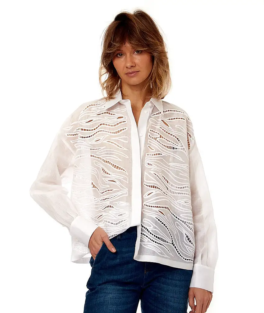 MAX MARA STUDIO PICASSO EMBROIDERY SHIRT À JOUR WHITE