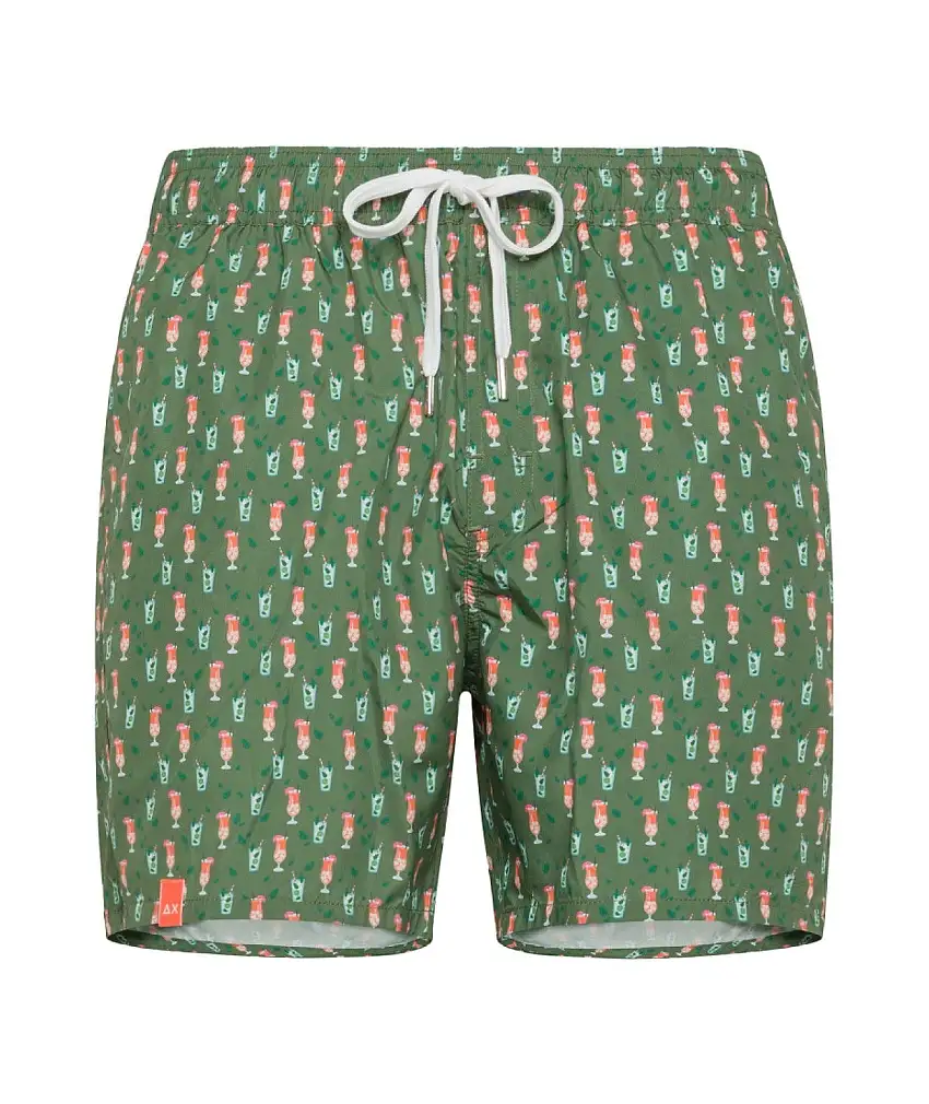 SUN68 BEACH COCKTAIL PRINT SWIM SHORTS H34127 MILITARY GREEN