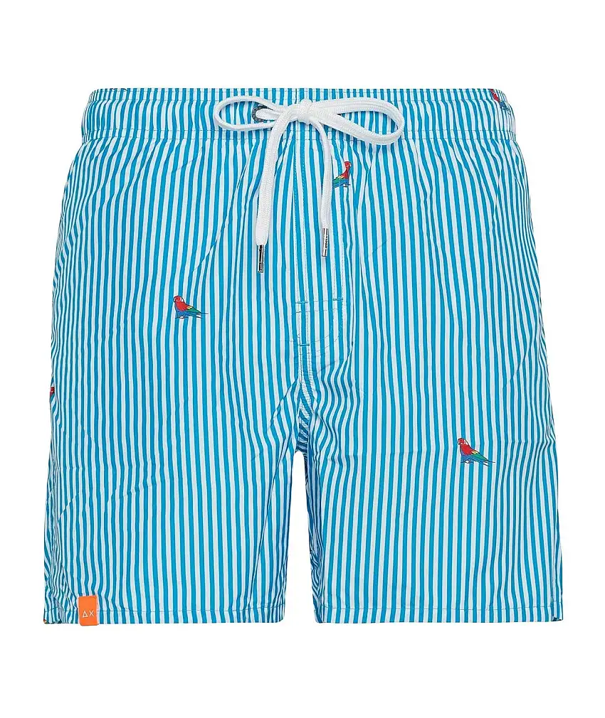 SUN68 BEACH STRIPED SWIM SHORTS WITH PRINT H33120 WHITE TURQUOISE