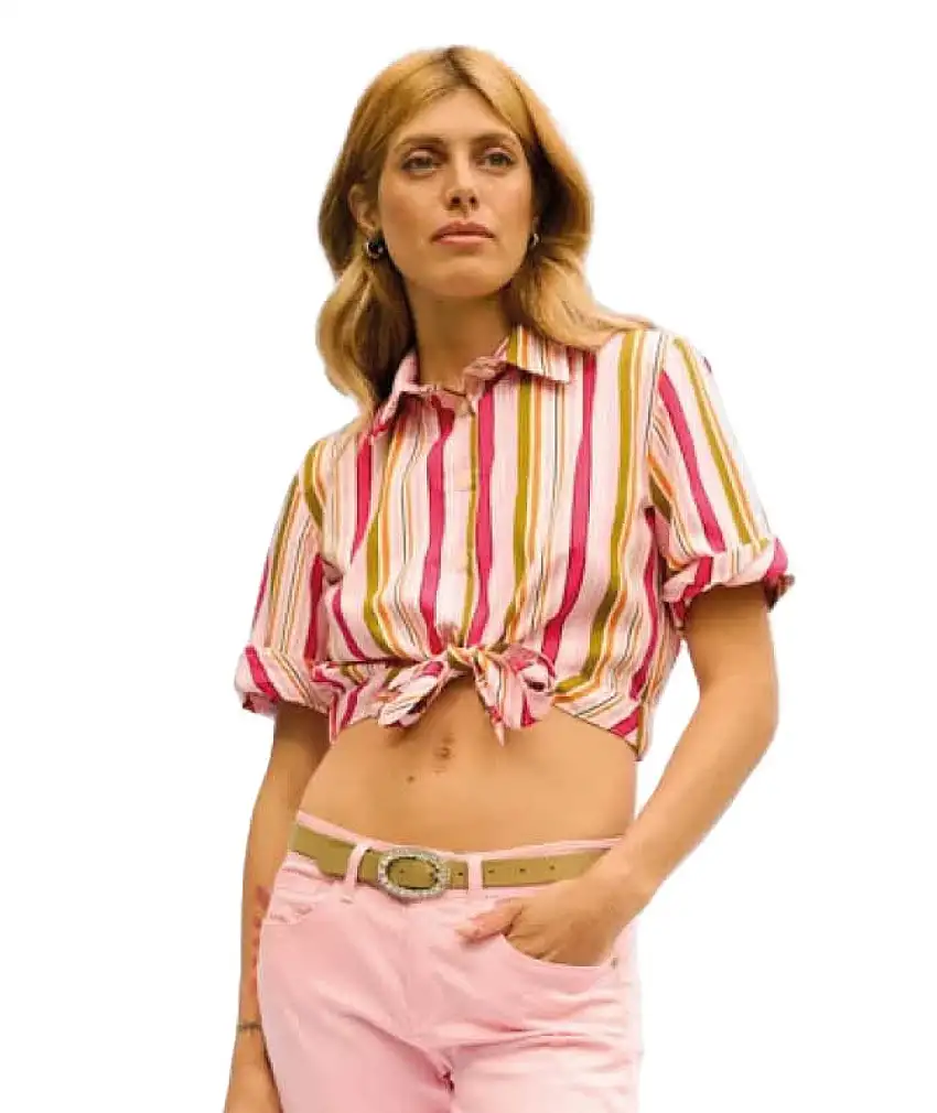 KAOS JEANS SHORT STRIPED SHIRT PPJCO028 MULTICOLOR