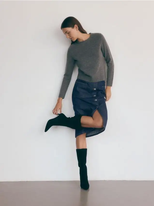 Gonna midi in denim con bottoni Colore blu scuro