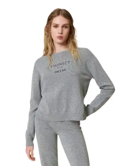 TWINSET WOOL MIX SWEATER WITH EMBROIDERED LOGO 242TP3800 GREY
