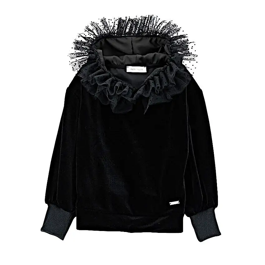 Felpa ciniglia cappuccio tulle Monnalisa