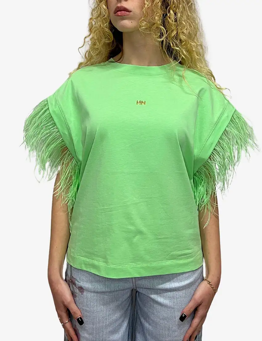 T-Shirt Nenette con piume donna