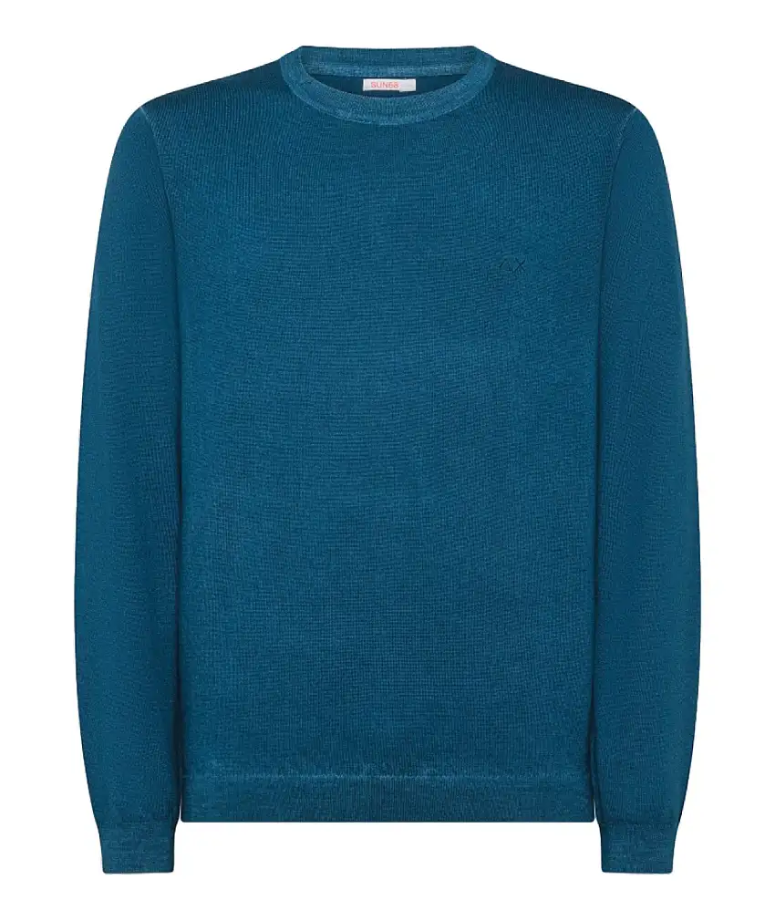 SUN68 ROUND VINTAGE PLAIN SWEATER K44147 PETROL BLUE