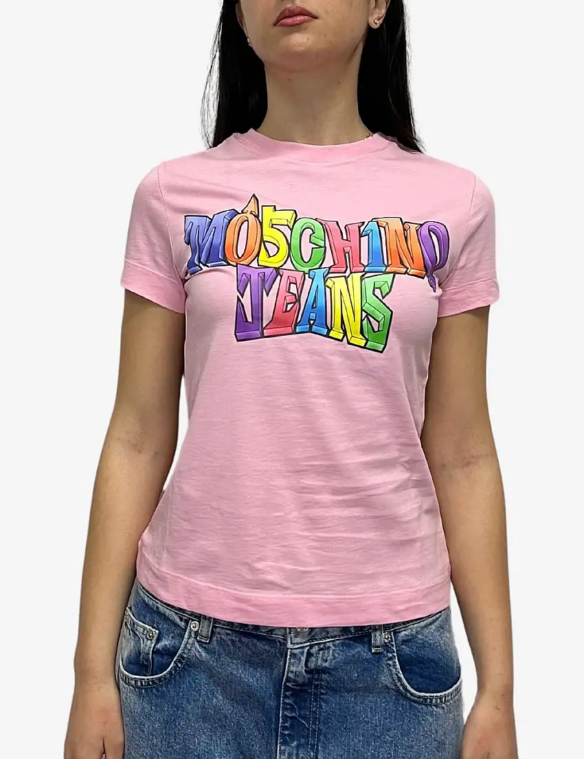 T-Shirt Moschino jeans con logo multicolor donna