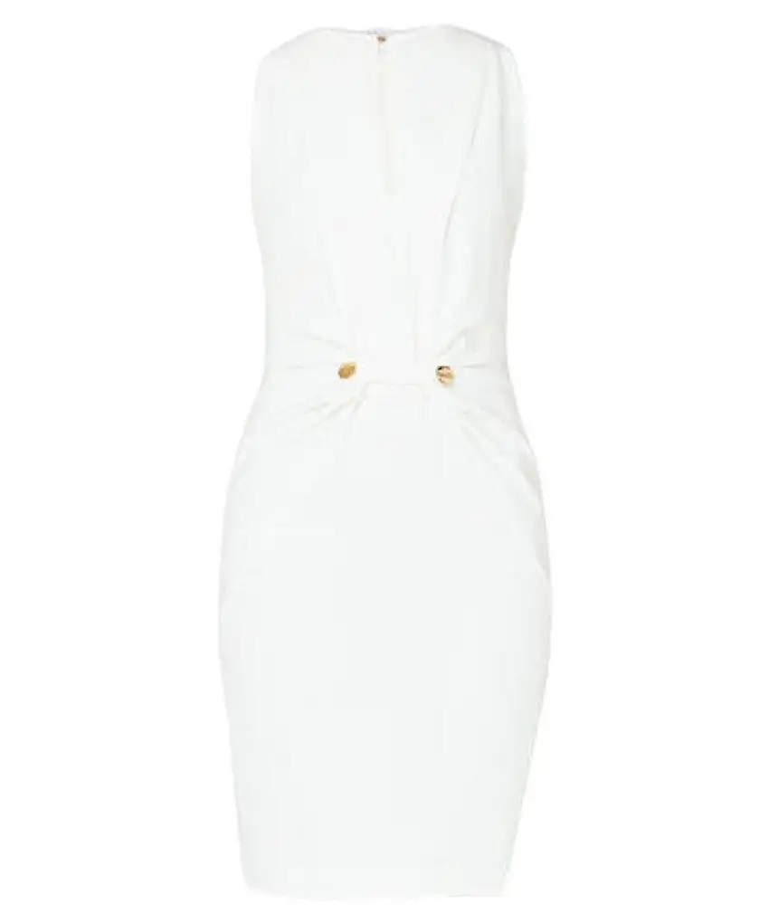 Vestito a Tubino in Tessuto Tecnico Stretch | Scollo a V e Drappeggio | Acquista Ora