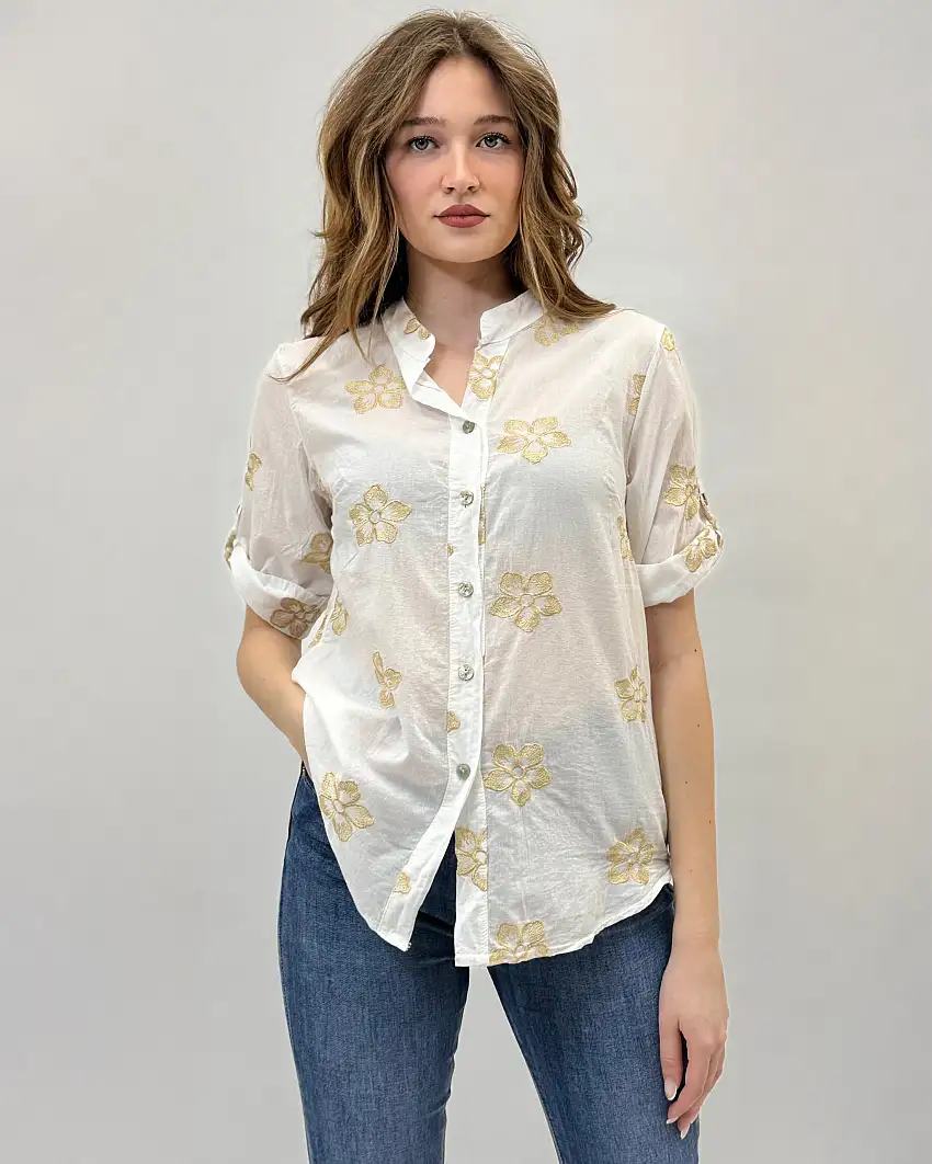 Camicia con ricami fiori