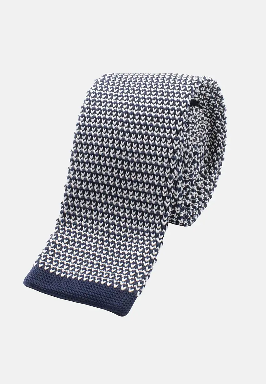 Cravatta tricot blu microfantasia bianca